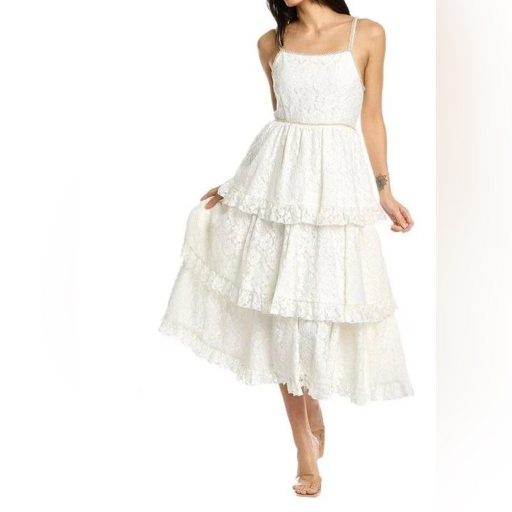 Sister Jane Women's White Sofia Lace Midi Dress Extra Small XS